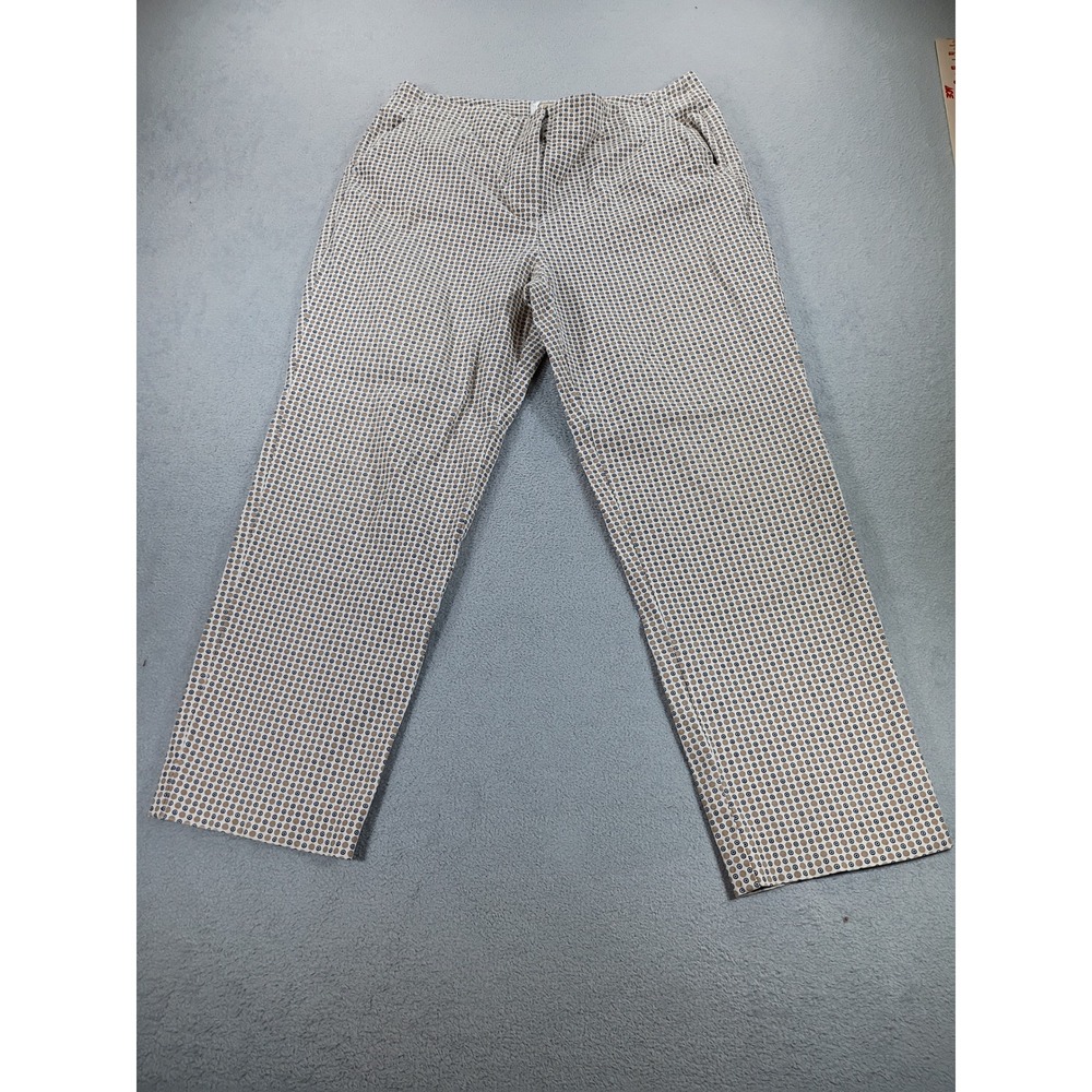 Talbots Petites Women Pants Tan Navy Dot Size 10P Stretch Straight Leg